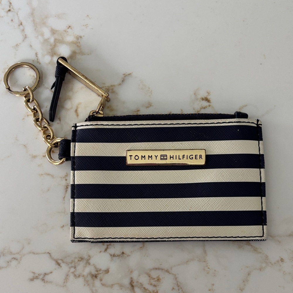 Tommy Hilfiger Black and Cream Striped Wallet
